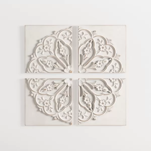 Wall Plaques-Kirkland's Home Wood Medallion 4-Pc. Wall Plaque Set White