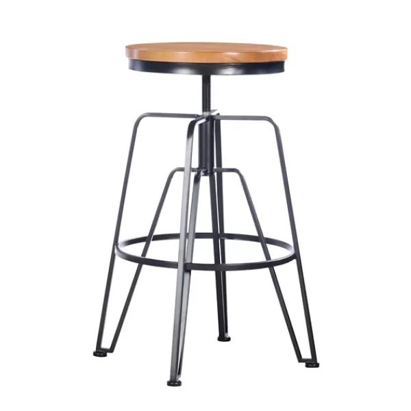 Bar Stools & Counter Height Stools-Kirkland's Home Wood Metal Black Industrial Adjustable Stool Brown