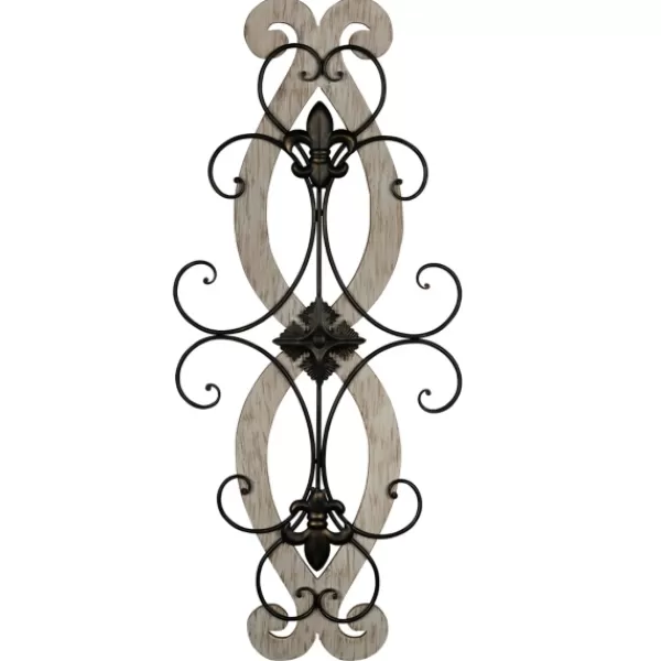 Wall Plaques-Kirkland's Home Wood Metal Fleur De Lis Scroll Wall Plaque White