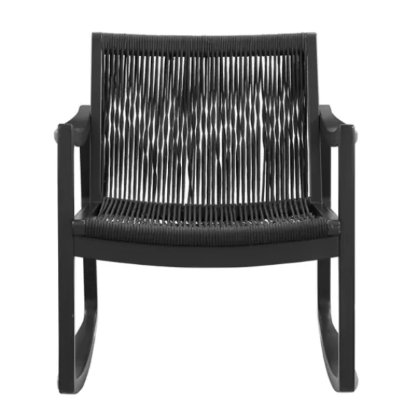 Accent Chairs-Kirkland's Home Wood Modern Woven Rocking Chair Black