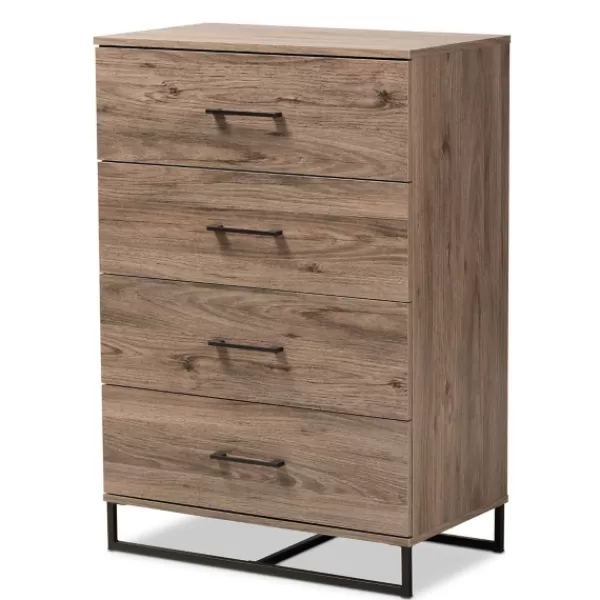 Dressers & Chests-Kirkland's Home Wood Oak Finish 4-Drawer Chest Brown