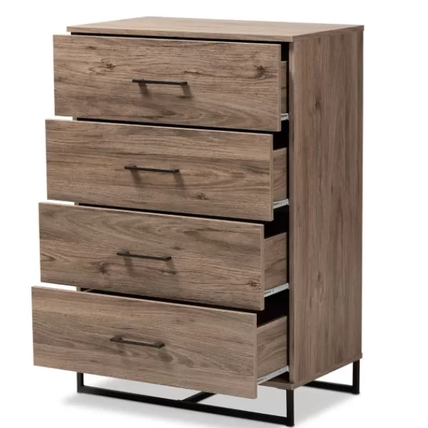 Dressers & Chests-Kirkland's Home Wood Oak Finish 4-Drawer Chest Brown