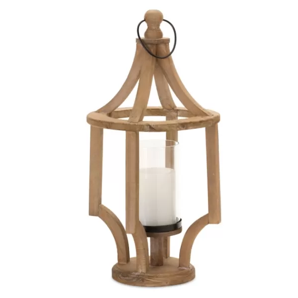 Lanterns-Kirkland's Home Wood Open Frame Candle Holder Lantern Tan