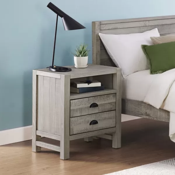 Nightstands-Kirkland's Home Wood Open Shelf Nightstand Gray