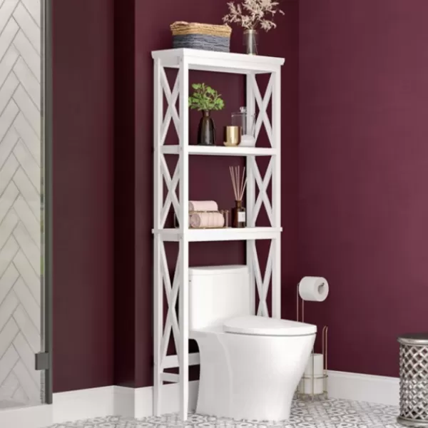 Bathroom Furniture-Kirkland's Home Wood Over-Toilet 3-Tier Shelf White