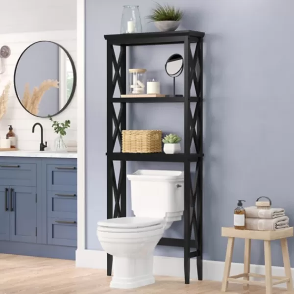 Bathroom Furniture-Kirkland's Home Wood Over-Toilet 3-Tier Shelf Black