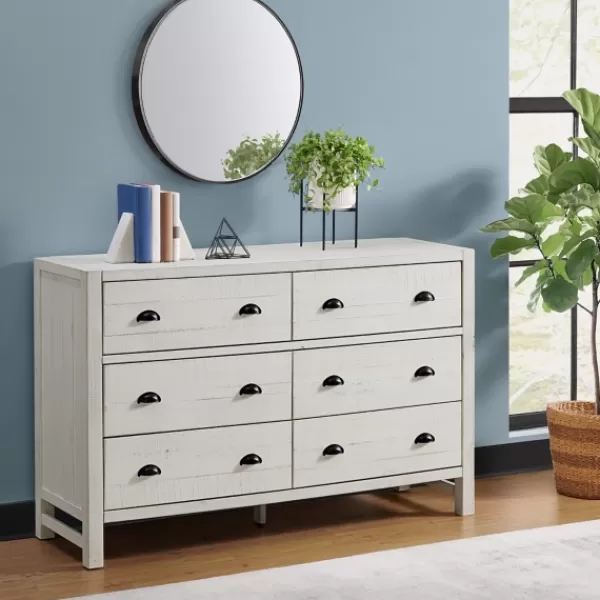 Dressers & Chests-Kirkland's Home Wood Rustic 6-Drawer Chest White