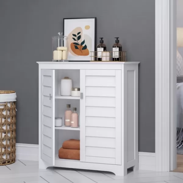 Bathroom Furniture-Kirkland's Home Wood Shutter 2-Door Cabinet White