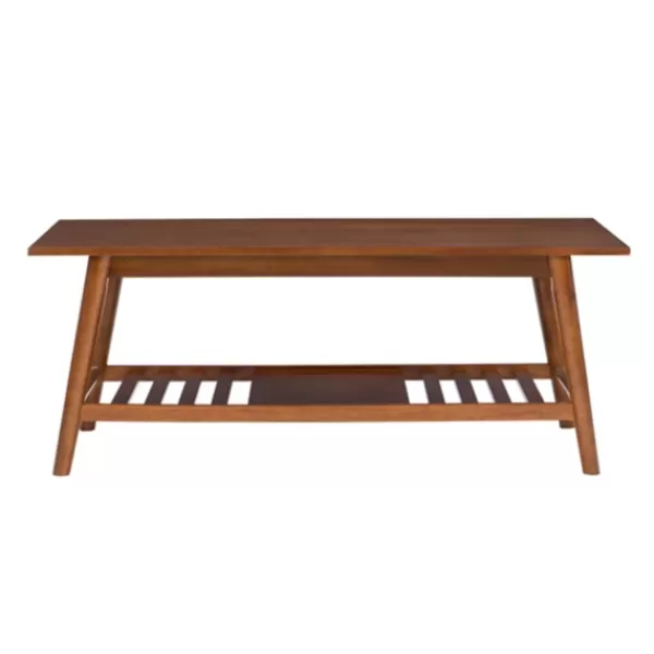 Coffee Tables-Kirkland's Home Wood Slatted Bottom Shelf Coffee Table Brown