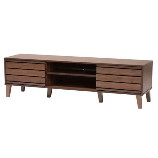 Tv Stands & Media Consoles-Kirkland's Home Wood Slatted Midcentury Tv Stand Brown