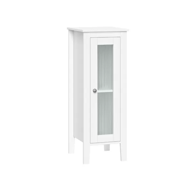 Bathroom Furniture-Kirkland's Home Wood Slim Single Glass Door Floor Cabinet White