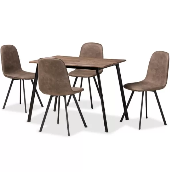 Dining Tables-Kirkland's Home Wood Table And Leather Chairs 5-Pc. Dining Set Brown/Black