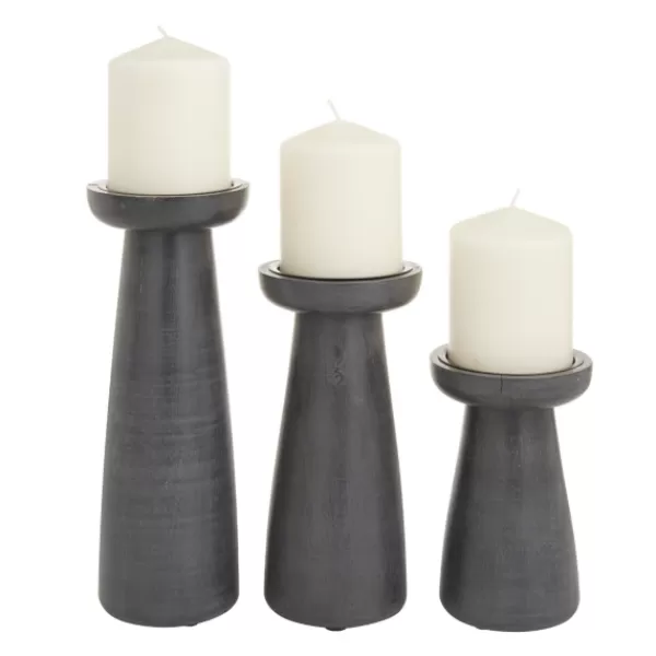 Candle Holders-Kirkland's Home Wood Tapered 3-Pc. Pillar Candle Holder Set Black