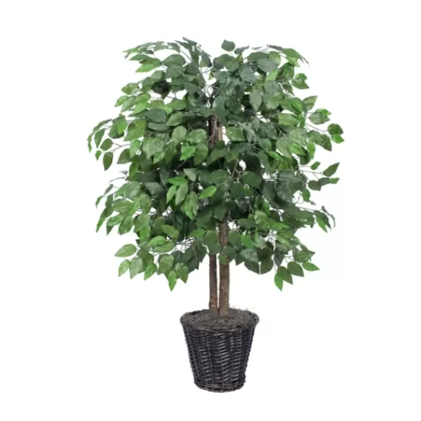 Trees & Topiaries-Kirkland's Home Wood Trunk Ficus Bush In Rattan Basket