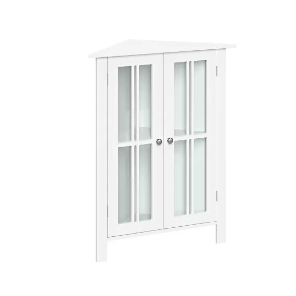 Bathroom Furniture-Kirkland's Home Wood Two Pane Glass Doors Corner Cabinet White
