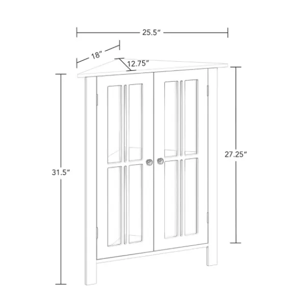 Bathroom Furniture-Kirkland's Home Wood Two Pane Glass Doors Corner Cabinet White