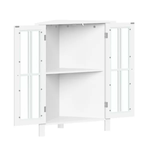 Bathroom Furniture-Kirkland's Home Wood Two Pane Glass Doors Corner Cabinet White