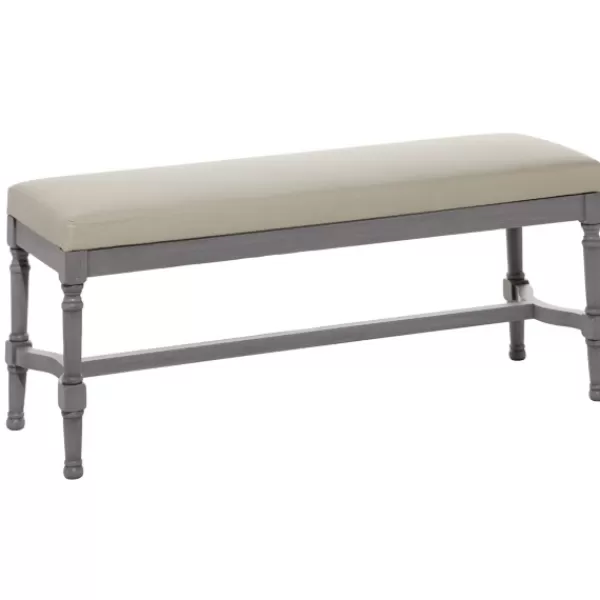 Benches & Ottomans-Kirkland's Home Wood Upholstered Burlap Seat Bench Gray