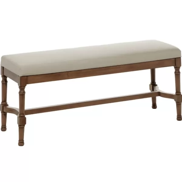 Benches & Ottomans-Kirkland's Home Wood Upholstered Burlap Seat Bench Brown