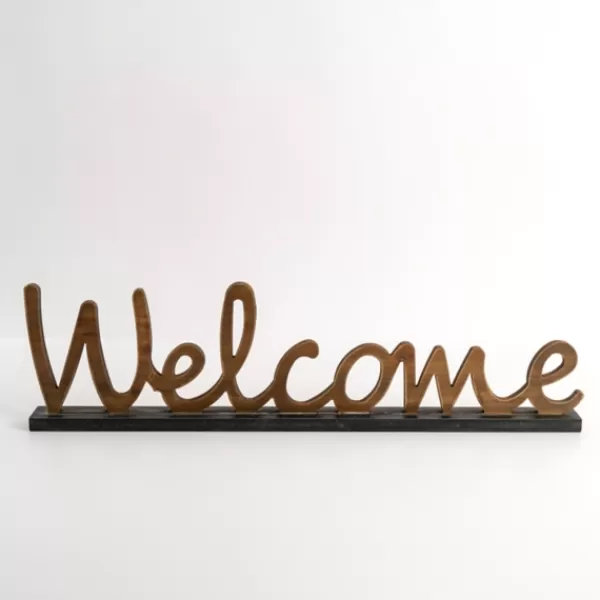 Statues & Figurines-Kirkland's Home Wood Welcome Tabletop Sign Brown