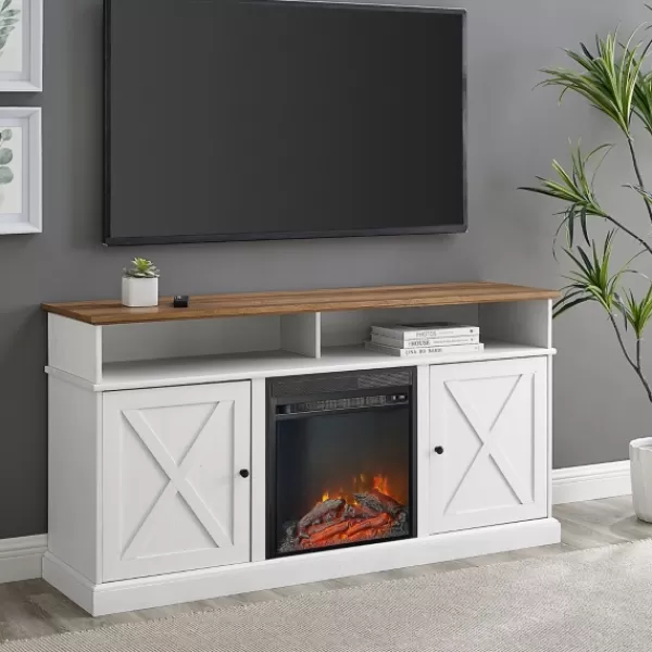 Cabinets & Sideboards-Kirkland's Home Wood X-Door Led Fireplace Cabinet White