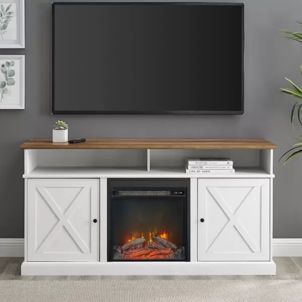 Cabinets & Sideboards-Kirkland's Home Wood X-Door Led Fireplace Cabinet White