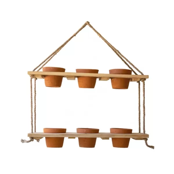 Shelves-Kirkland's Home Wooden 2-Tier Hanging Shelf With Clay Pots