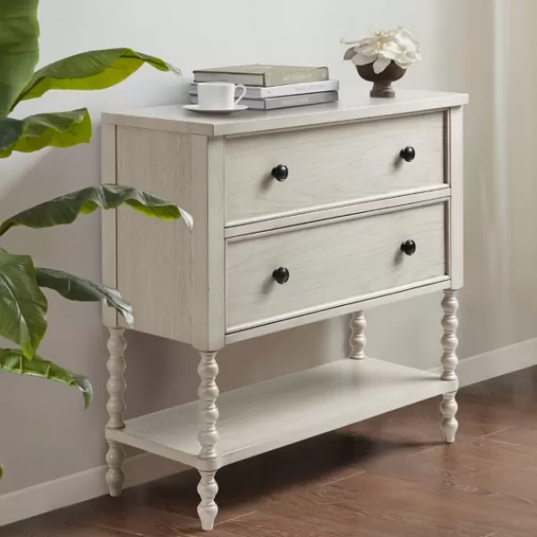 Cabinets & Sideboards-Kirkland's Home Wooden Balled Legs 2-Drawer Chest White