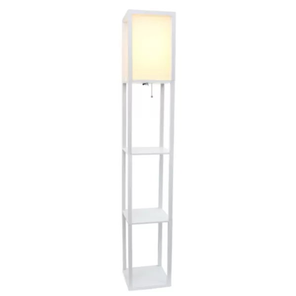 Floor Lamps-Kirkland's Home Wooden Column Shelf Floor Lamp White