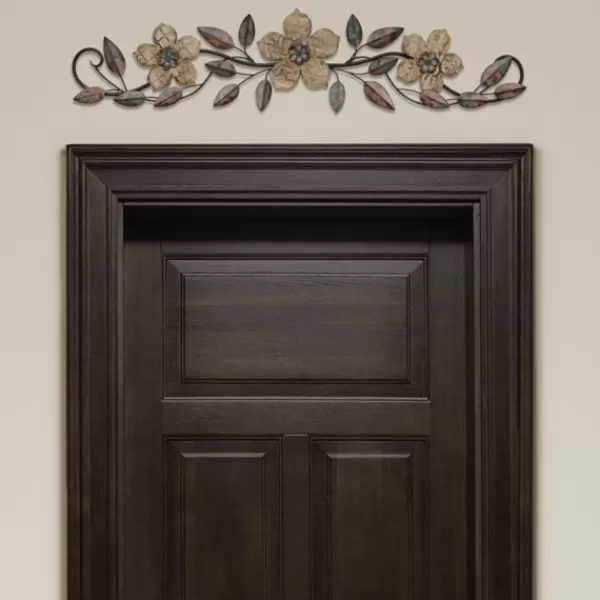 Wall Plaques-Kirkland's Home Wooden Floral Over Door Plaque Brown