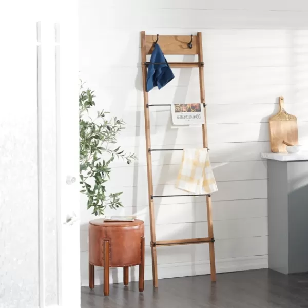 Decorative Accents-Kirkland's Home Wooden Leaning Ladder With Hooks Brown