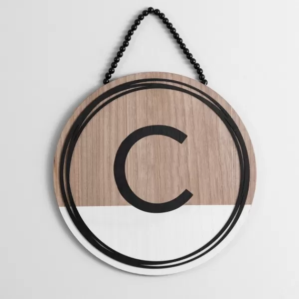 Monogram Wall Decor-Kirkland's Home Wooden Neutral Beaded Monogram C Plaque Tan/Black/White