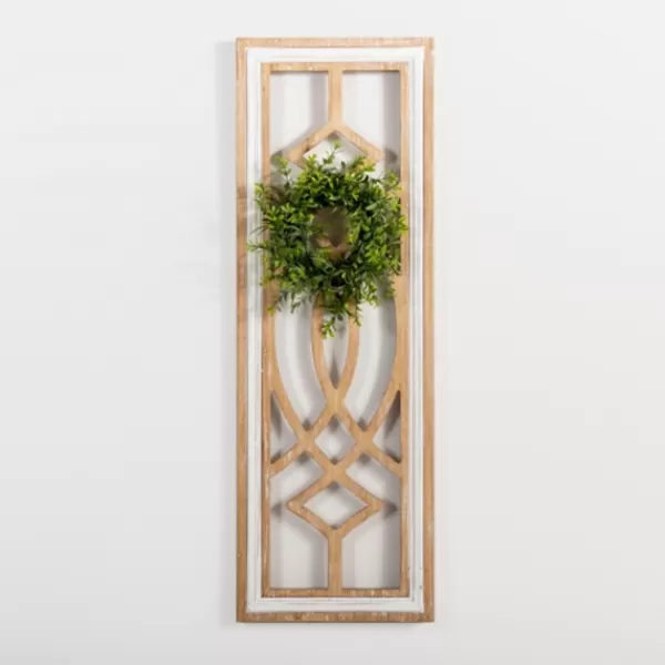 Wall Plaques-Kirkland's Home Wooden Wreath On Window Wall Plaque Tan/White/Green