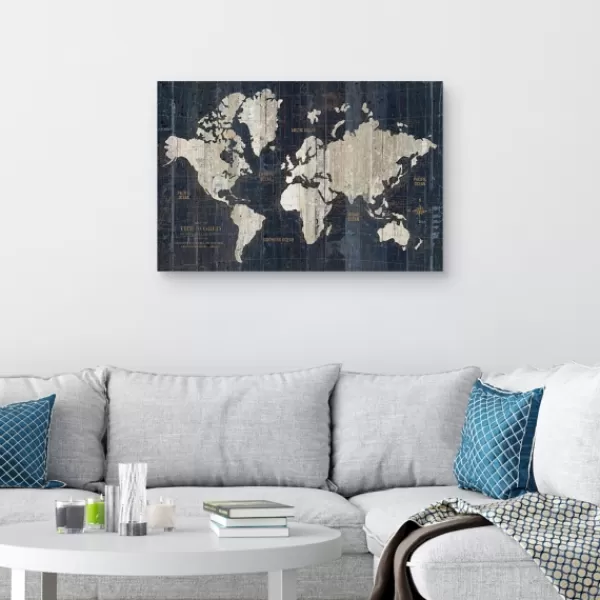 Framed Art-Kirkland's Home World Map Canvas Art Print Blue