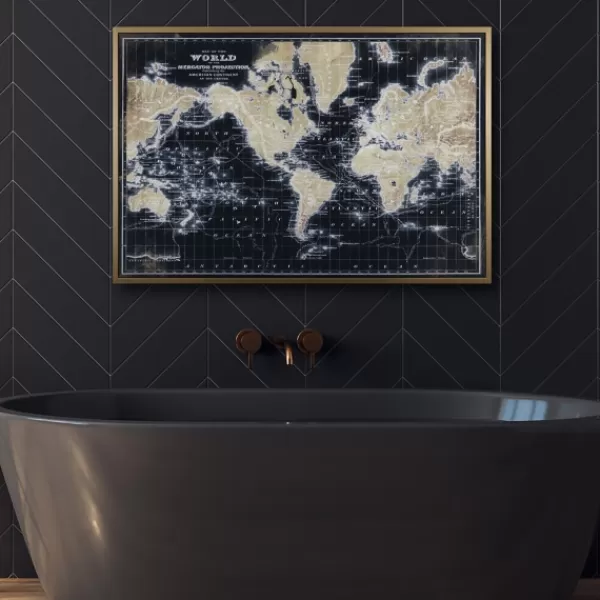 Framed Art-Kirkland's Home World Map On Black Framed Art Print Black/Tan