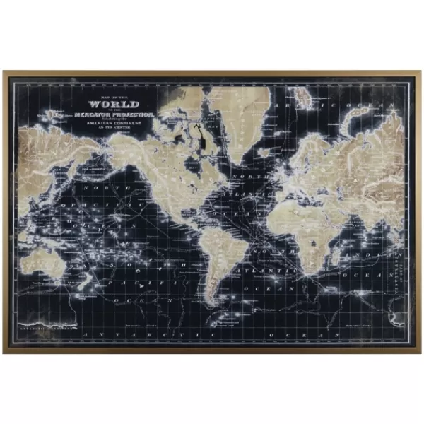 Framed Art-Kirkland's Home World Map On Black Framed Art Print Black/Tan