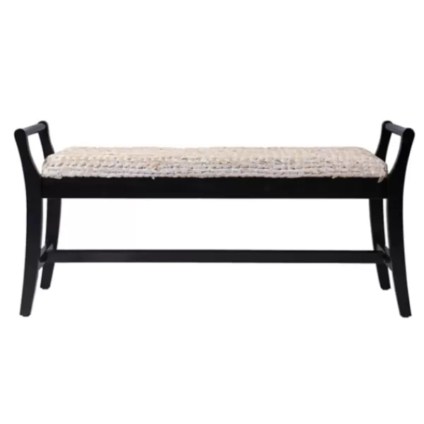 Benches & Ottomans-Kirkland's Home Woven Hyacinth And Black Wood Bench White