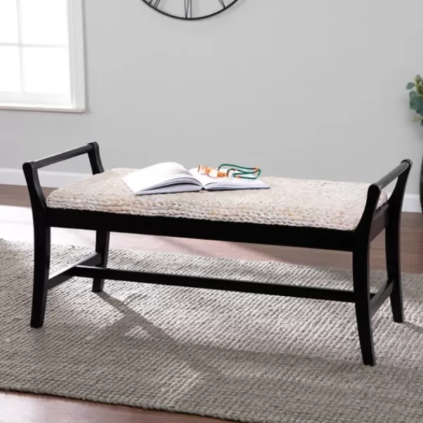 Benches & Ottomans-Kirkland's Home Woven Hyacinth And Black Wood Bench White