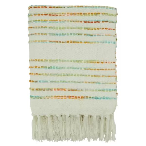 Blankets & Throws-Kirkland's Home Woven Rainbow Stripe Tassel Throw Multi/White