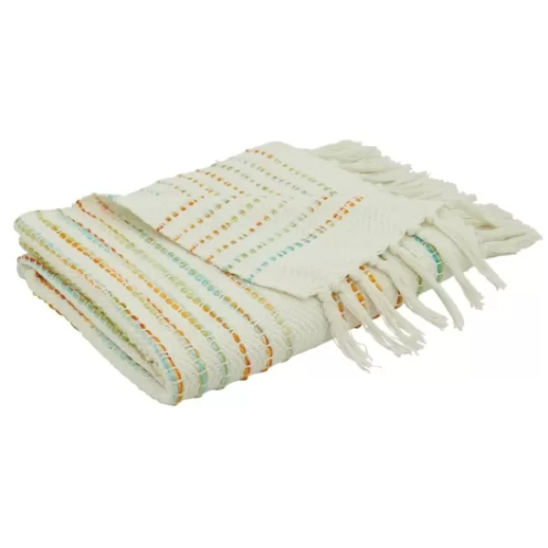 Blankets & Throws-Kirkland's Home Woven Rainbow Stripe Tassel Throw Multi/White