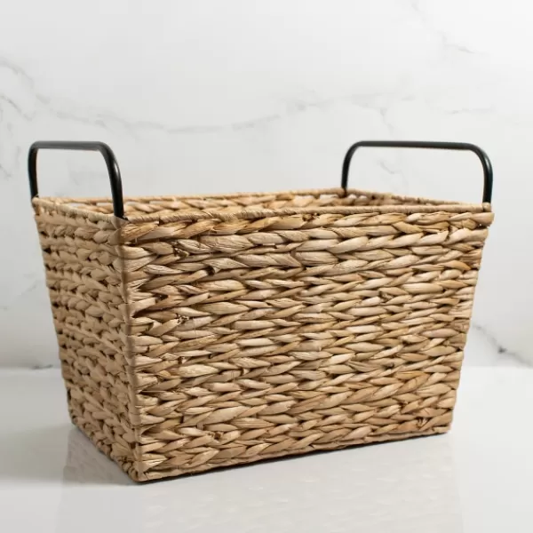 Baskets & Boxes-Kirkland's Home Woven Rat Metal Handle Basket Tan