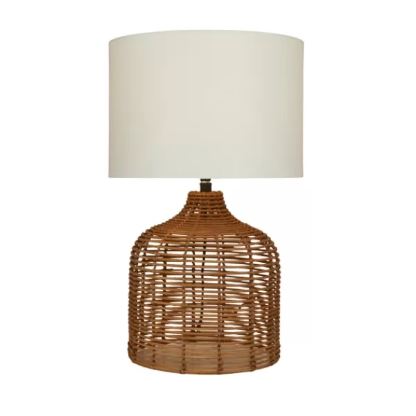 Table Lamps-Kirkland's Home Woven Rattan Base Ivory Shade Table Lamp Brown