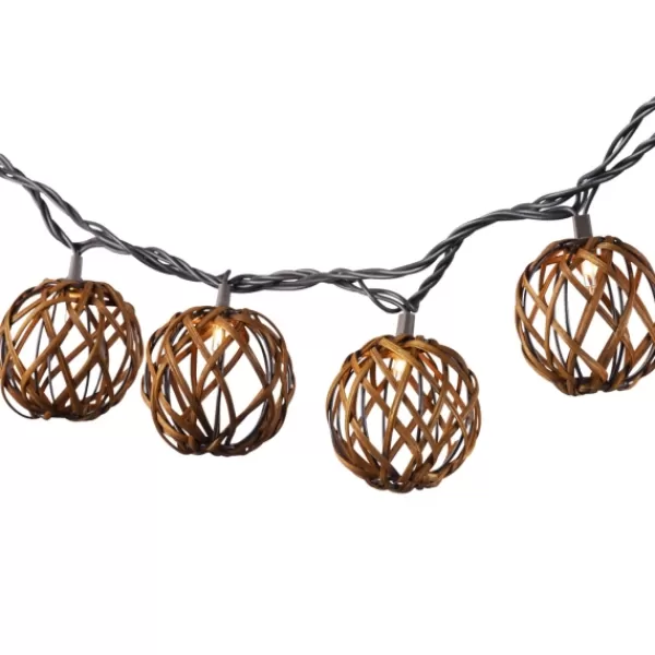 Outdoor Lighting-Kirkland's Home Woven Rattan Bulb Outdoor String Lights Brown