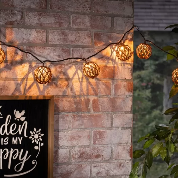 Outdoor Lighting-Kirkland's Home Woven Rattan Bulb Outdoor String Lights Brown