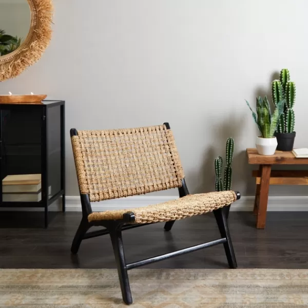 Accent Chairs-Kirkland's Home Woven Seagrass And Teakwood Accent Chair Tan