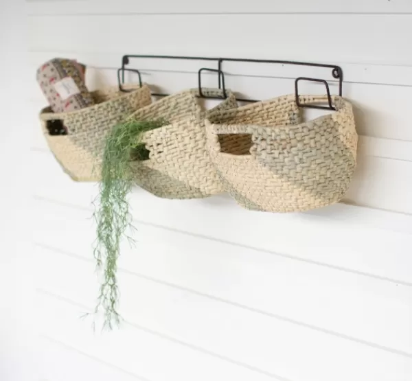 Wall Storage-Kirkland's Home Woven Seagrass Baskets On Metal Frame