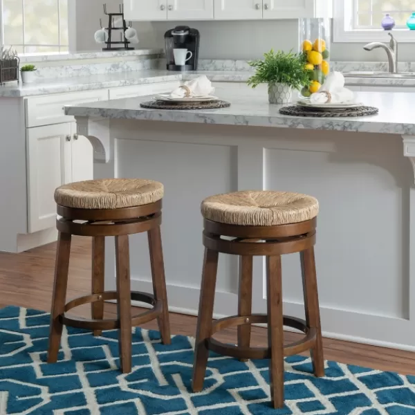 Bar Stools & Counter Height Stools-Kirkland's Home Woven Seagrass Walnut Wood Swivel Counter Stool Tan