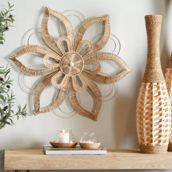 Wall Plaques-Kirkland's Home Woven Wicker And Wire Flower Wall Plaque Tan