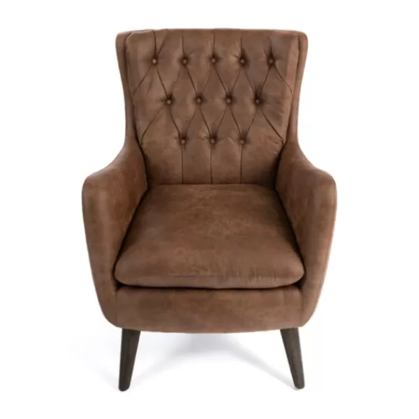 Accent Chairs-Kirkland's Home Wyatt Chester Faux Leather Accent Chair Brown