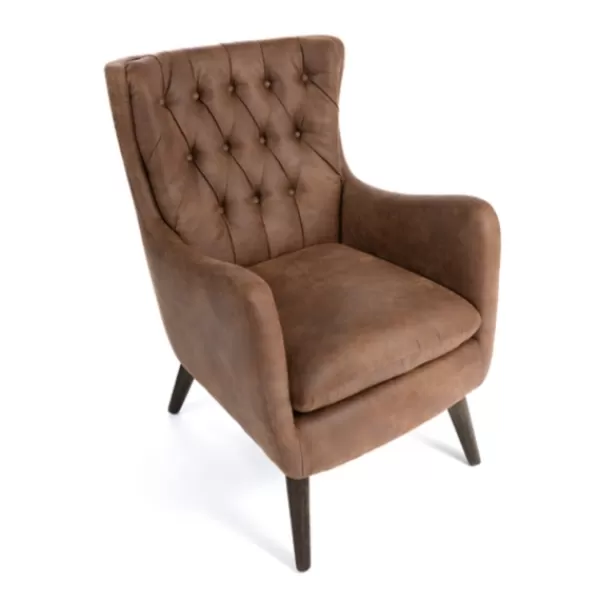 Accent Chairs-Kirkland's Home Wyatt Chester Faux Leather Accent Chair Brown